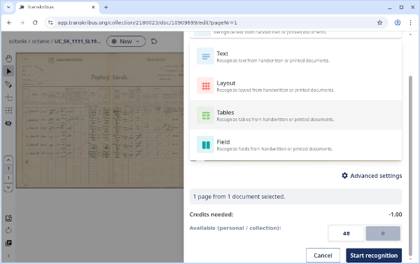 formát rozpoznávania oblastí dokumentu