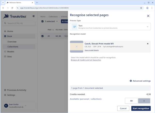 spustenie rozpoznávania